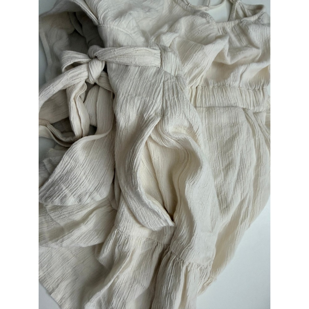 American Eagle Women Dress Cream Gauze Faux Wrap Tie Waist S - Picture 6 of 7